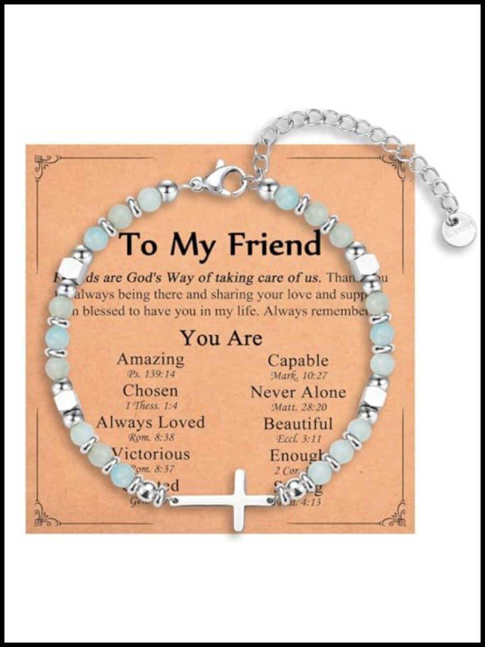 Handmade Stainless Steel Cross Link Bracelet with Natural Stones, Christian Gift
